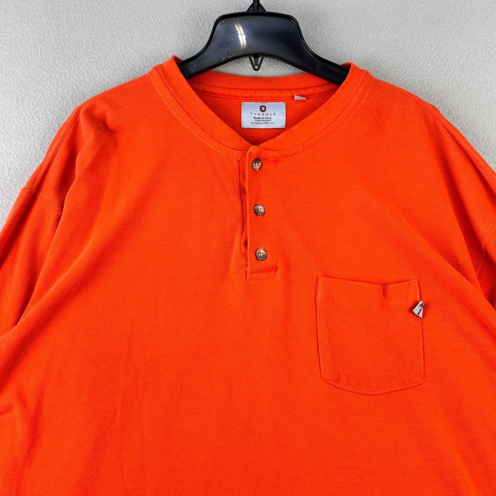 Tyndale Flame Resistant‎ Henley Shirt Mens XL Orange Workwear Long Sleeve Pocket